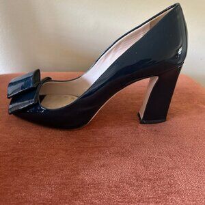 Miu Miu Navy Blue Patent Bow Peep Toe 3 inch heel